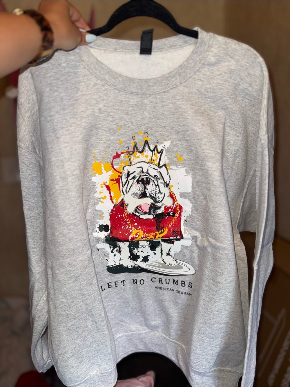 Gildan Light Gray Sweatshirt with Red & Yellow Bulldog Graphic